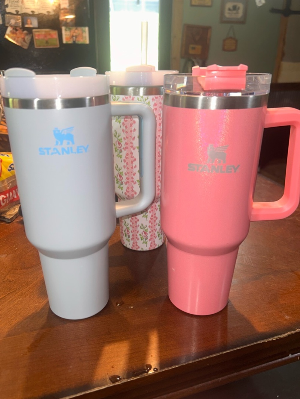Stanley Pink and Light Blue Insulated Handle Travel Tumblers